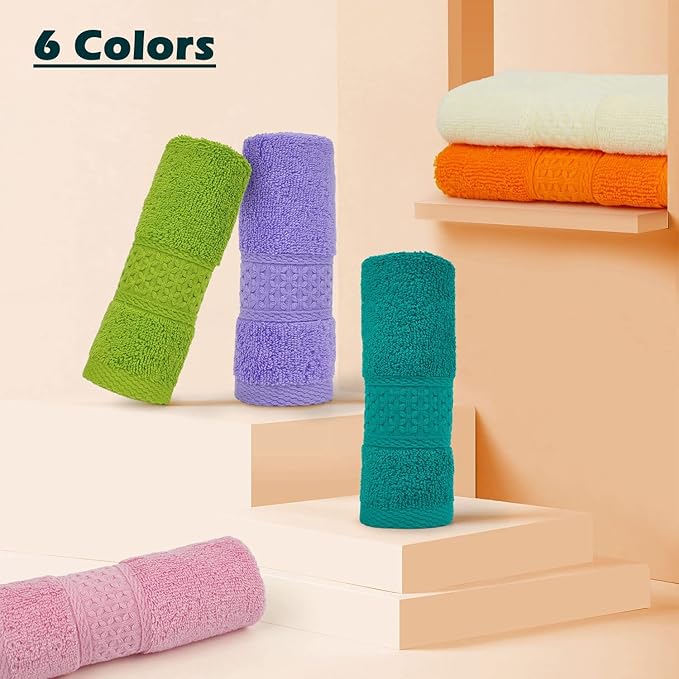 Cleanbear Face Cloths 12 Pack Washcloths 100% Cotton Wash Cloth for Face - Large Bath Washcloths 13 by 13 Inches with Multi Colors