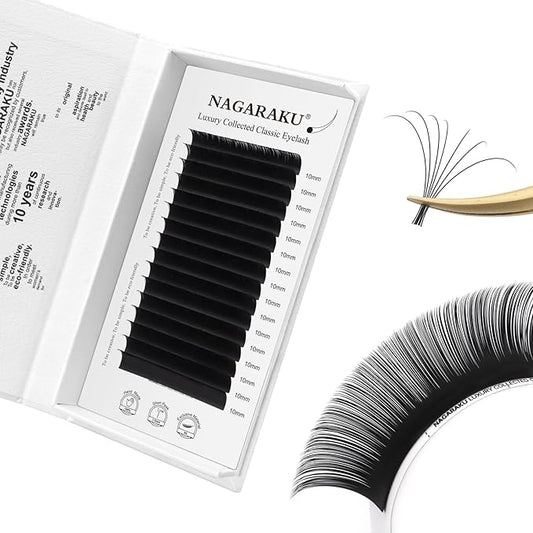 NAGARAKU Individual Eyelash Extensions, Luxury Collected Classic Single Lashes Upgraded 3rd Generation Soft Natural Beauty Salon Professional Lash Supplies 16 Rows Matte Black -0.10 C Curl 10mm