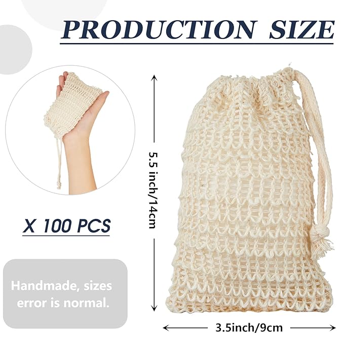Cunhill Exfoliating Pouch Sisal Soap Saver Bag with Drawstring Mesh Foaming and Drying Soap Holder for Bath and Shower (100 Pieces)