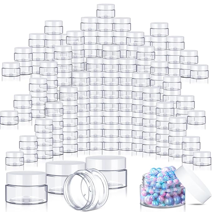 200 Pcs 1 oz Empty Bulk Plastic Container Jars with White Lid Leak Proof Round Clear Plastic Jars Small Cosmetic Travel Containers for Storage Makeup Beauty Products Creams Lotion Ointments