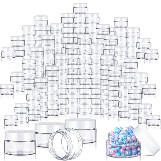 200 Pcs 1 oz Empty Bulk Plastic Container Jars with White Lid Leak Proof Round Clear Plastic Jars Small Cosmetic Travel Containers for Storage Makeup Beauty Products Creams Lotion Ointments