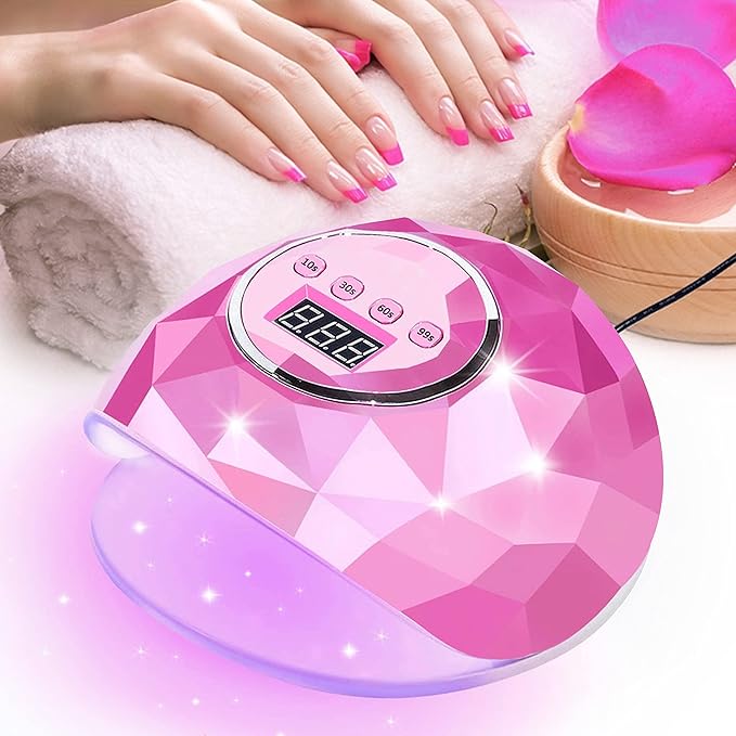 AIJIMEI Diamond Purple Nail Lamp Nail Dryer Nail Tools LED Gel Nail Lamp 86W Gel Nail Light Nail Polish Dryer for Professional and Beginner (Rosepink)