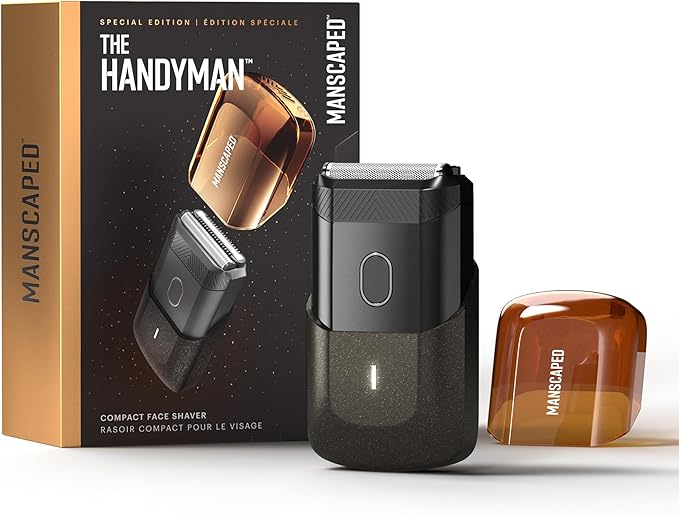 MANSCAPED® The Handyman™ Compact Face Shaver – Portable Men’s Travel Facial Hair Groomer, USB-C Rechargeable Razor, Electric Foil Face Shaver, Dual-Action SkinSafe® Foil Blades, Rocketman Edition