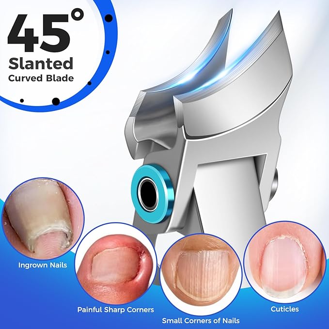 Toenail Clippers for Seniors Thick Toenails, Wide Jaw Opening Slanted Curved Toe Nail Clippers for Men Thick Ingrown Nails, Large 360 Degree Rotary Fingernail Clipper Nail Cutter