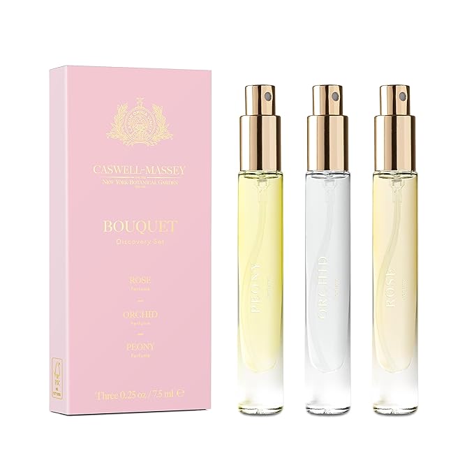 Caswell-Massey Bouquet Discovery Set, Includes Peony, Orchid & Rose, Discover the Beauty of Botanicals, Travel Size Perfume Set, Perfume for Women, 0.25 Fl Oz Each