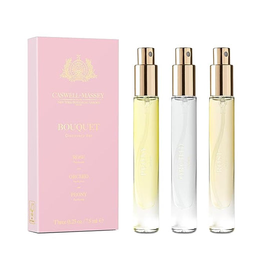 Caswell-Massey Bouquet Discovery Set, Includes Peony, Orchid & Rose, Discover the Beauty of Botanicals, Travel Size Perfume Set, Perfume for Women, 0.25 Fl Oz Each