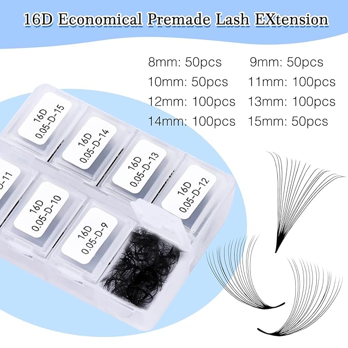 Obeyalash 600 Fans Lash Extensions Premade Fans Premade Volume Fans Eyelash Extensions Pro Made Fans Lash Extensions D Curl Handmade Loose Fans for Lash Extension Supplies (16D-0.05D-D, 8-15mm)