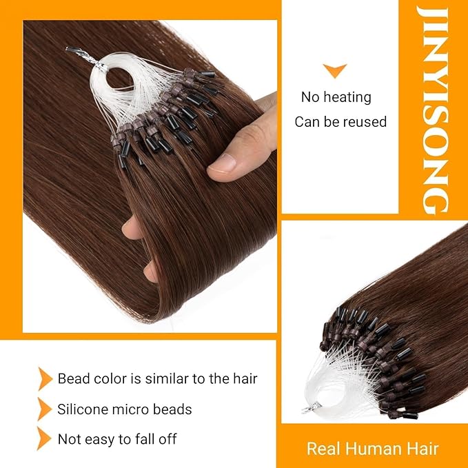 Brown Micro Bead Hair Extensions Short 14 Inch Microlink Human Hair Extensions 100strands 50g Cold Fusion Remy Hair Extension #4