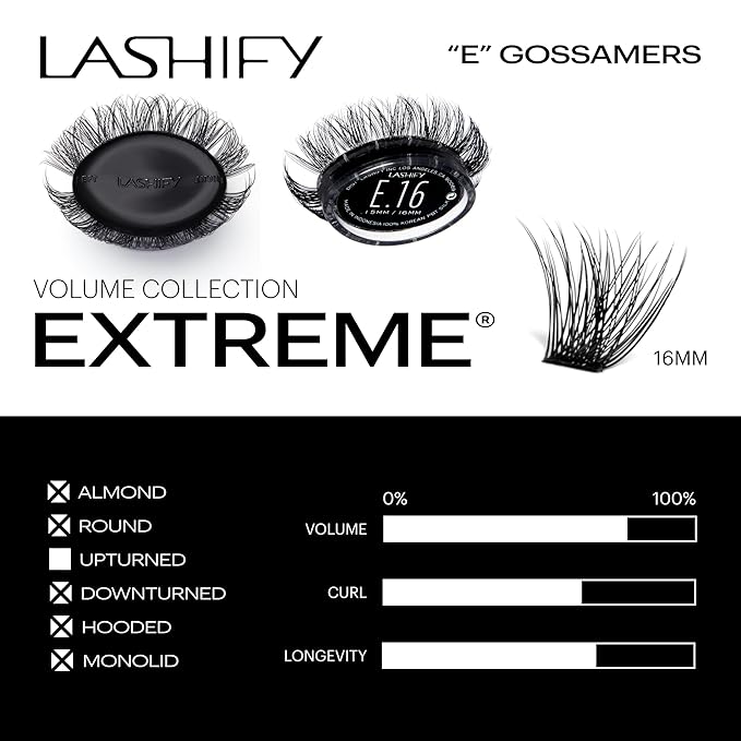 Lashify Extreme 16mm Gossamer DIY Eyelash Extensions Refill, Black, Easy False Lashes To Add Tremendous Volume