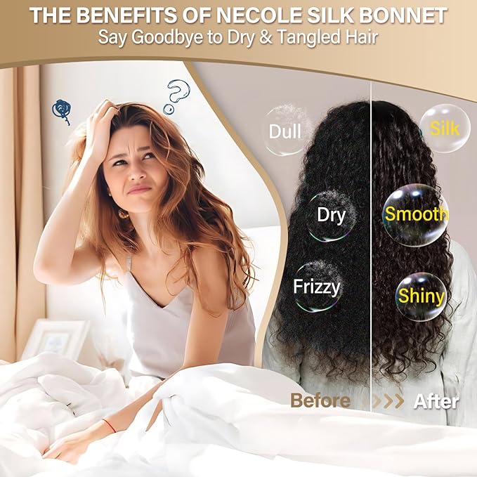 22 Momme 100% Mulberry Double Silk bonnet for sleeping women Double Layer lined Stay On Head for Hair Care with adjustable elastic Band Non-Slip Silk Turban Curly Hair silk hair cap Gold