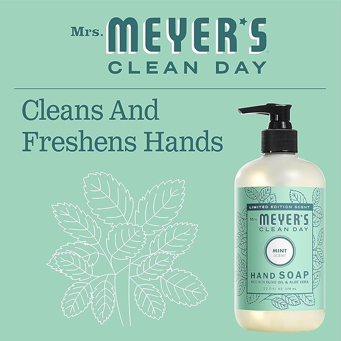 MRS. MEYER'S CLEAN DAY Hand Soap, Made with Essential Oils, Biodegradable Formula, Limited Edition Mint, 12.5 fl. oz - Pack of 3