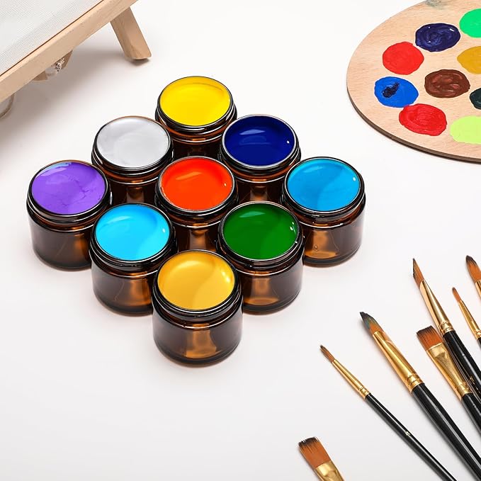 Domensi 32 Pcs 2 oz Glass Jars with Lids Travel Size Round Leakproof Empty Cosmetic Jars with Inner Liners Lid for Storing Makeup Lotions Face Cream Ointments Candle DIY Making (Amber)