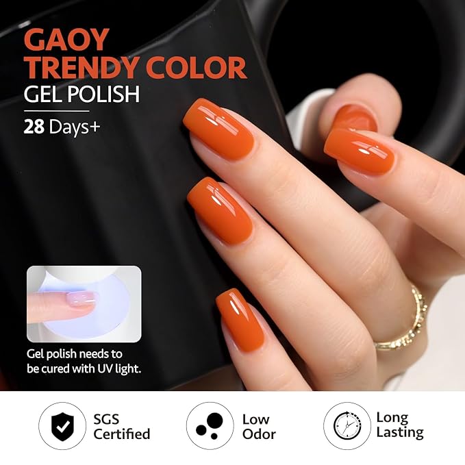GAOY 23 Pcs Gel Nail Polish Kit, Orange Yellow Brown Fall Colors UV Gel Polish Set with Glossy & Matte Top Coat and Base Coat for Nail Art Home DIY