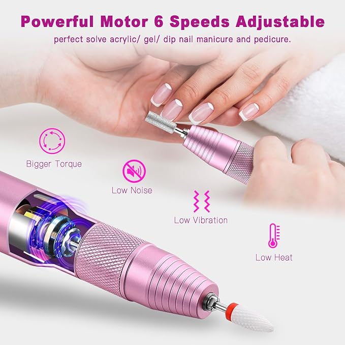 Cordless Electric Nail Drill Professional, 30000RPM Portable Nail File Machine Kit Manicure Pedicure Tools Polishing Set for Acrylic Gel Dip Powder Nails with Nail Drill Bits Sanding Bands