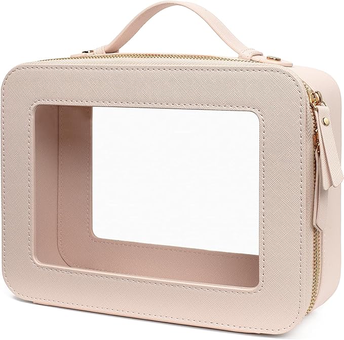 Clear Makeup Bags TSA Approved Toiletry Bag Handle Large Opening,Clear Toiletry Bags for Carry-on Traveling Travel Car Accessories Essentials Organziation Storage for Women Girls(Off White, Large)