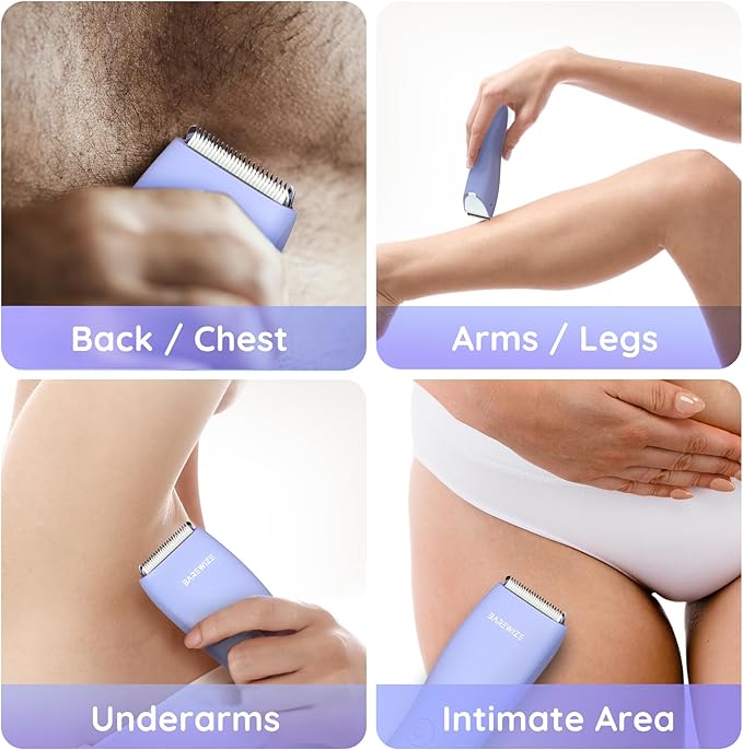 Bikini Trimmer for Women, Legs & Pubic Hair Trimmer | Waterproof, Type-C Rechargeable, LED Light, Replaceable Blade, Electric Razors for Women, Womens Body Shaver (Lilac Purple)