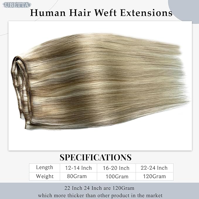 Balayage Sew in Hair Extensions Real Human Hair 22 Inch Hand Tied Weft Hair Extensions Human Hair Wefts 120G Ash Blonde Balayage Blonde Hair Extensions Real Human Hair Weave Bundles Weft Extensions