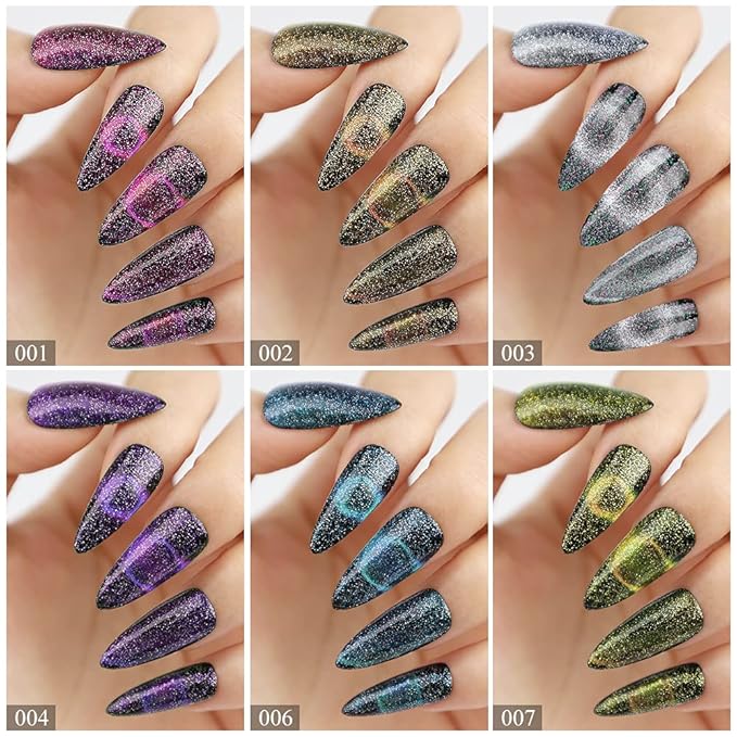 MIZHSE Cat Eye Gel Nail Polish 10 Colors, Magnetic Gel Polish Set with Magnet Stick, Holographic Shimmery Galaxy Effect Cat Eye Nail Polish Soak Off Nail Art Manicure Kit Gift for Women