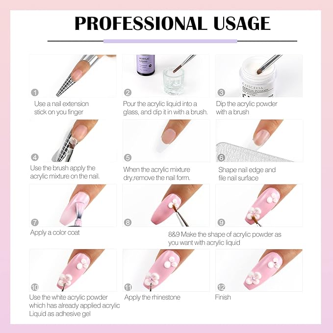 PEACECOLOR Acrylic Nail Kit for Beginners with Everything 6 Colors Acrylic Powder and Liquid Set with Drill U V Light Builder Nail Gel 24Pcs Glitter Powder Nail Kit Acrylic Set Women Gifts