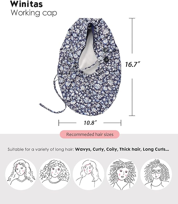 Satin Lined Work Cap with Button for Long Hair Women