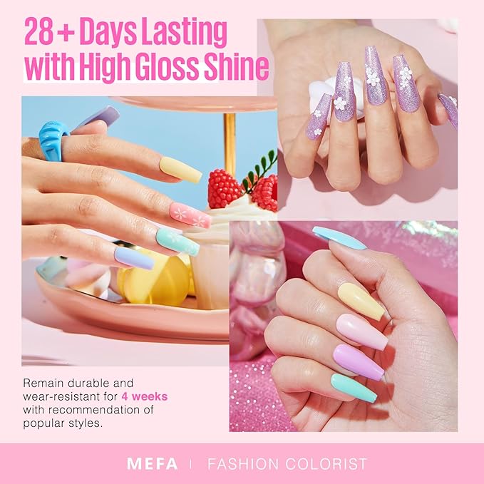 MEFA 32 Colors Gel Nail Polish Kit with U V Light, Spring Gel Nail Kit Pastel Pink Blue Glitter Gel Nail Polish Set Manicure Tool Nail Art Decorations Gift