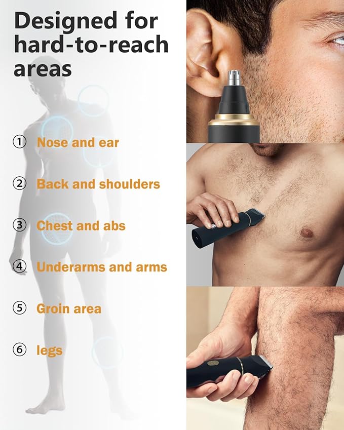 Manscape Body Hair Trimmer for Men-3 IN 1 Electric Razor Groin Groomer,IPX7 Waterproof,Versatile Hair Trimmer for Ball/Pubic/Chest/Beard/Nose Hair Trimmer,USB-C Rechargeable,Gifts for Him Dad