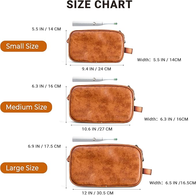 Elviros Toiletry Bag for Men, Large Travel Shaving Dopp Kit Water-resistant Bathroom Toiletries Organizer PU Leather Cosmetic Bags (Medium, Brown)
