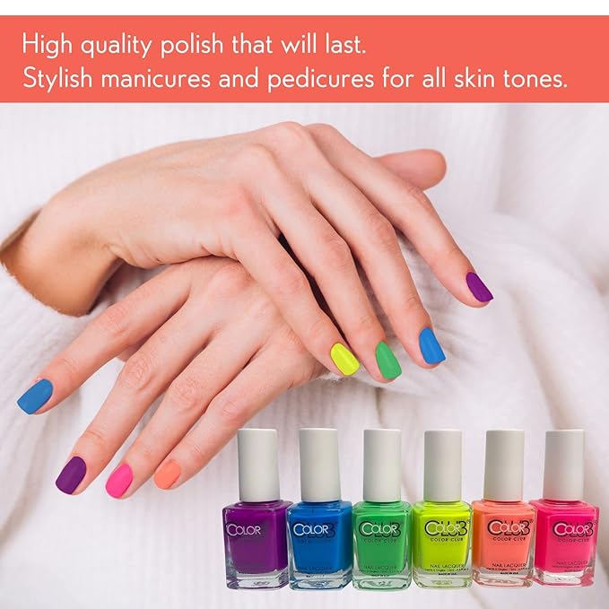 Color Club Neon Nail Lacquer Set - 6 Vibrant Shades for Salon-Quality Manicures and Art