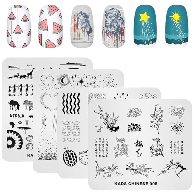 KADS 20pcs Nail Stamp Plates Set - Leaves, Flowers, Animal Nail Art Templates (20 Pcs)