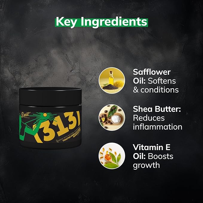 Detroit Grooming Co. Beard Butter for Men | Softens, Thickens & Hydrates with Safflower Oil & Shea Butter | 313 Scent, 2oz