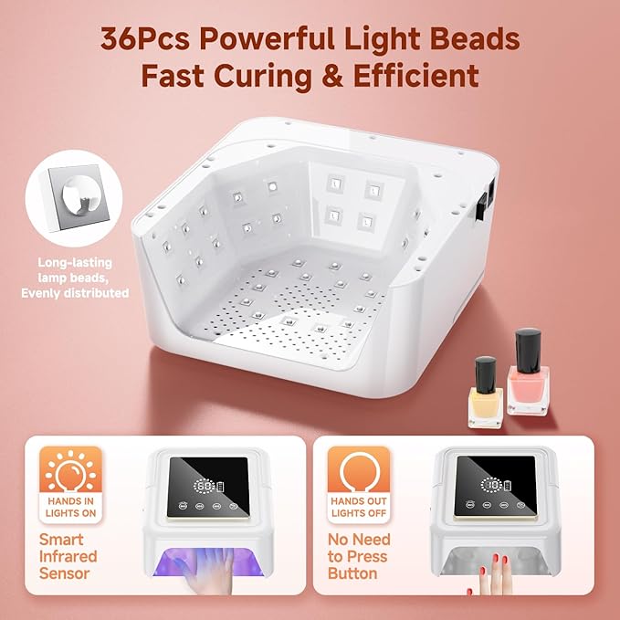 Cordless UV Nail Lamp 108W, Professional LED Nail Lamp with 36 Beads & Touch Display, Rechargeable UV Light for Gel Nails Built-in 4-Timer Modes & Auto Sensor, Fast Curing Nail Dryer for Salon & Home