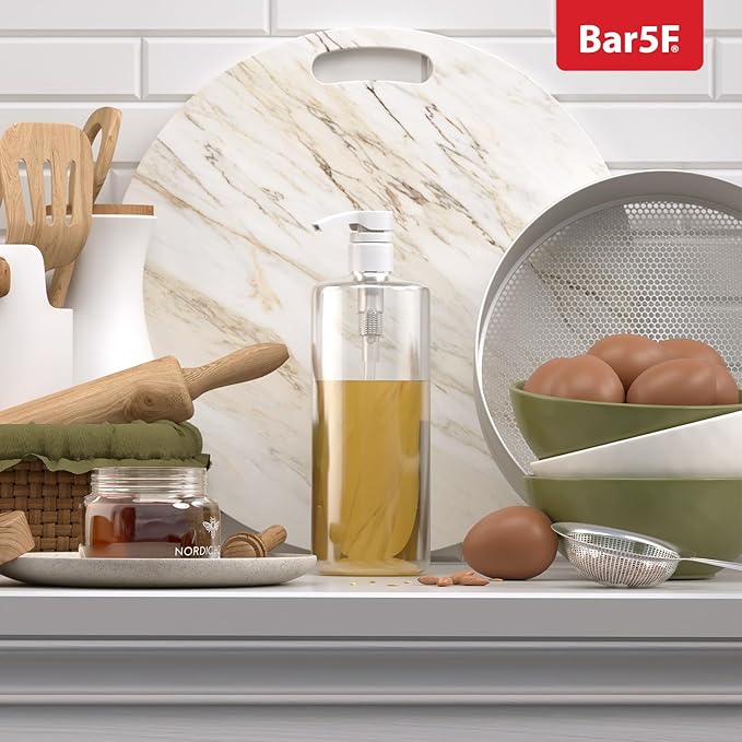 Bar5F Pump Bottle (4-Pack 32-Ounce 1-Liter) Empty for Shampoo Conditioner Body Wash Lotion BPA-Free Crystal-Clear