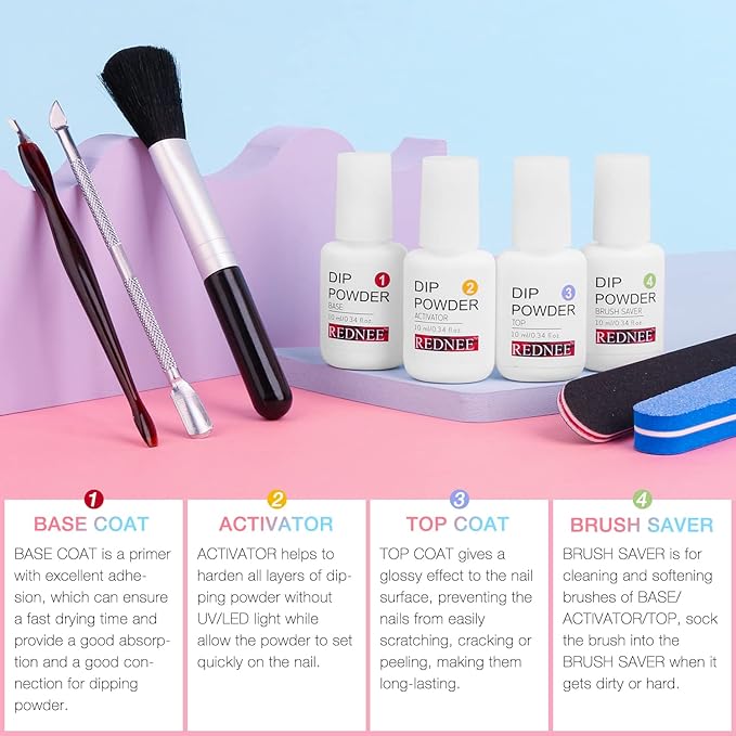 REDNEE 33pcs Dip Powder Nail Kit 24 Colors Nude Gray Series Dip Manicure Kit with Dipping Powder System Liquid Set and Essential Manicure Tools for French Nail Art Design Home DIY RE83