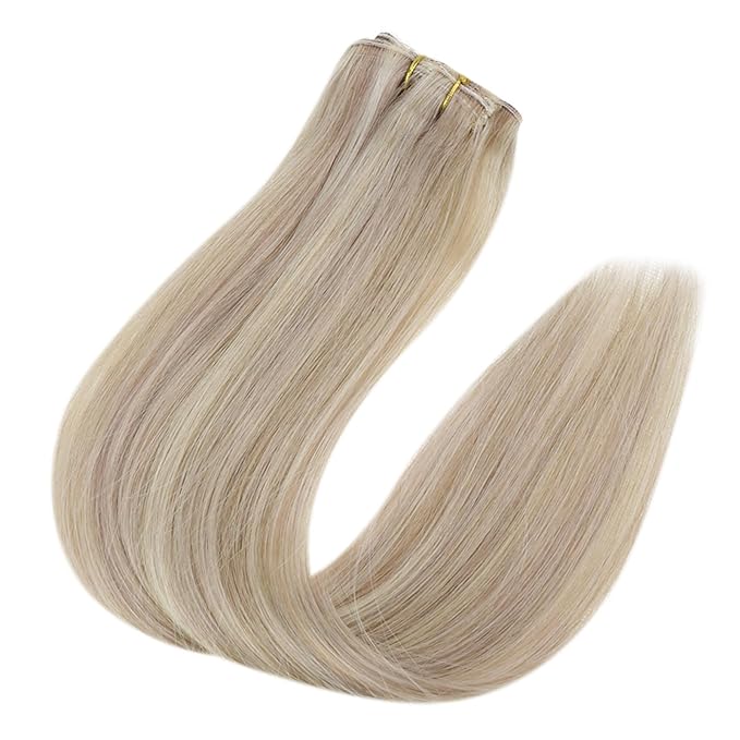 Full Shine Blonde Hair Extensions Real Human Hair Clip ins 3 Pcs 60 G Ash Blonde Highlight Bleach Hair Clip in Extensions 18 Inch Human Hair Extensions for Thinning Hair