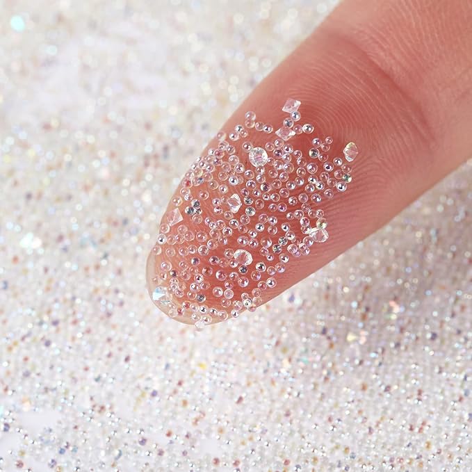 4 Bottle Micro Pixie Beads Gravel Nail Crystals Rhinestones Nail Decorations for DIY 3D Nail Art (AB Color 4pcs)