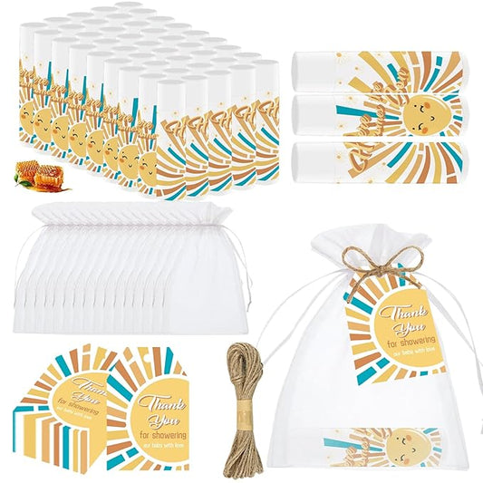 50 PCS Here Comes The Sun Baby Shower Lip Balms Bulk Gift for Guests,Thank You Gifts Sun Birthday Supplies Stuffers,Favors Boys Girls Games Neutral Gender Reveal Favors Party Decorations(Sun)