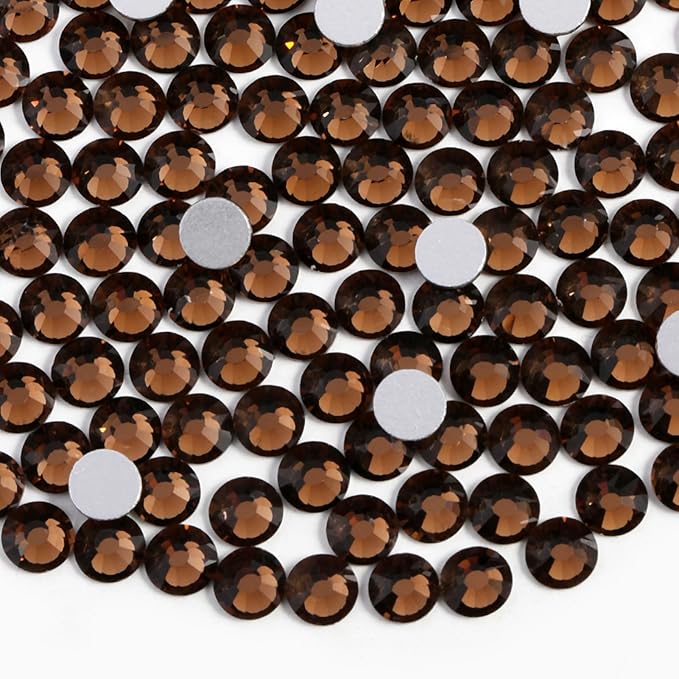 Beadsland 1440pcs Flat Back Crystal Rhinestones Round Gems for Nail Art and Craft Glue Fix, Smoked Topaz, SS10, 2.7-2.9mm
