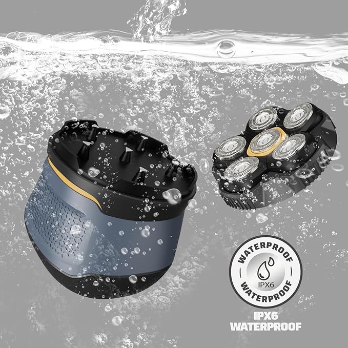 Head Shavers for Bald Men, 6D Electric Razor for Men Wet & Dry IPX6 Waterproof Head Shave, LED Display Rechargeable Rotary Razor with Type-C Charging, Removable Magnetic Shaving Head