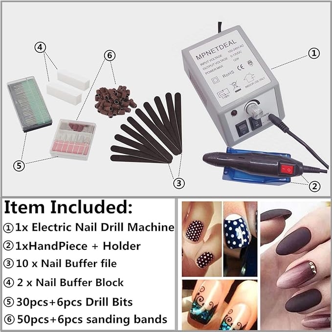 Electric Nail Drill Machine Manicure Pedicure Kit Electric Nail Art File by MPNETDEAL (Gray SetA)