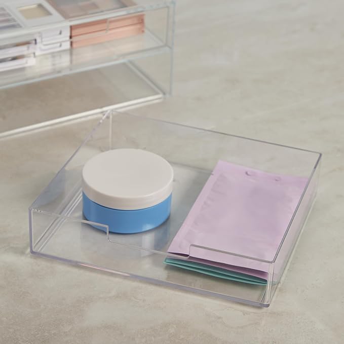 STORi Chloe Stackable Clear Makeup Brush Holder and Drawer Organizer Set, Organize Brushes, Cosmetics, and Beauty Supplies, Made in USA