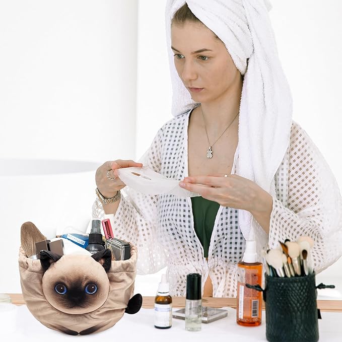 Openhaha Drawstring Makeup Organizer, Travel Cosmetic Pouch Bag, Cat Gift for Women, Lay Flat Makeup Bag Gifts for Cat Lovers (2-Pack)