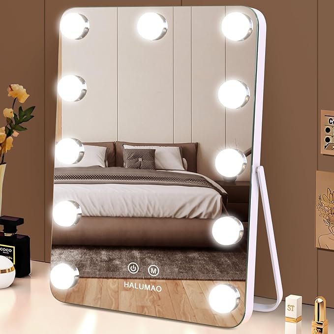13.9" x 10.7" Vanity/Makeup Mirror with Lights, Hollywood Lighted Vanity Mirror with 11 Dimmable LED Bulbs,3 Color Modes,Touch Control Led Mirror Makeup,Dimmable,for Vanity Desk Tabletop,Bedroom