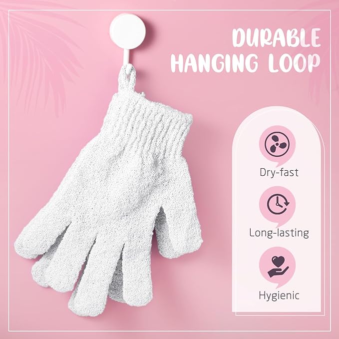 104 Pcs Exfoliating Glove Bulk Shower Gloves with Hanging Loop Exfoliating Body Scrubber Dead Skin Remover for Body Bath Beauty Spa Massage Scrubs Men Women Bathing(White)