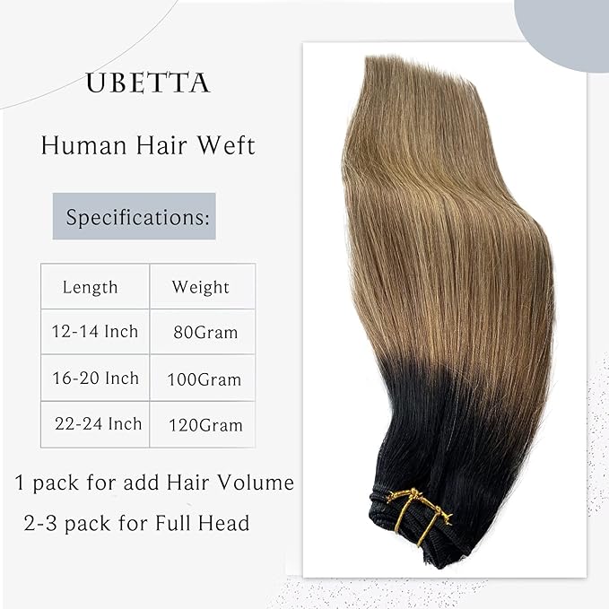 Sew In Real Humana Hair Extensions, Ombre Brown & Blonde Balayage Wefts - 22 Inch, 120G Hand-Tied Human Hair Bundles