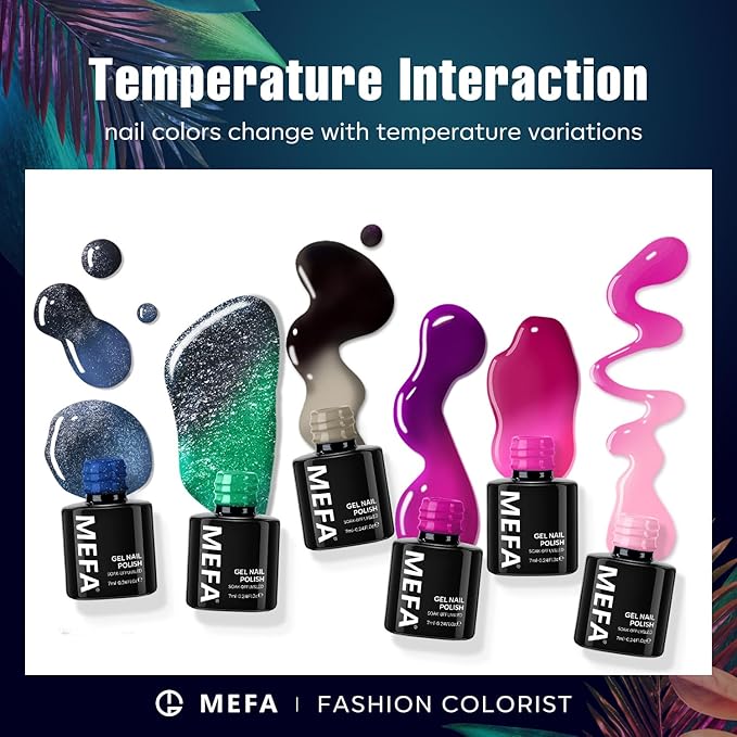 MEFA Color Changing Gel Nail Polish Kit 23 Pcs, 20 Colors Glitter Ombre Pink Dark Blue Black Green Purple Temperature Mood Changed Nail Art Set with Gloss &Matte Top and Base Coat Manicure Gifts