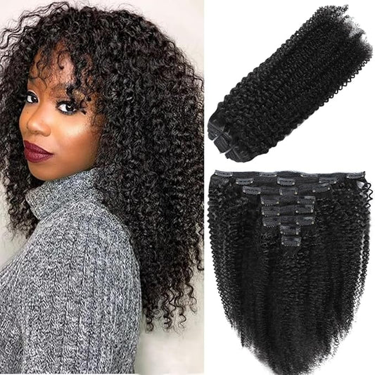 Lumiere Clip In Hair Extensions Real Human Hair 4B 4C Afro Curly Clip Ins Seamless Clip In Hair Extensions Black Women 120g/set 8 Pcs With 20 Clips Brazilian Remy Hair Natural Color 22 Inch