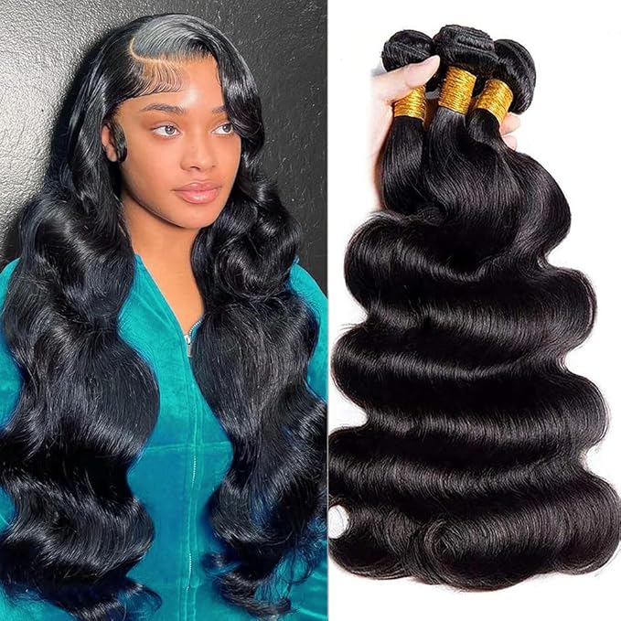 Cirvty 12A Body Wave Bundles - 22 Inch Human Hair Weave, 3 Bundles Deal, Unprocessed Brazilian Hair, Natural Black