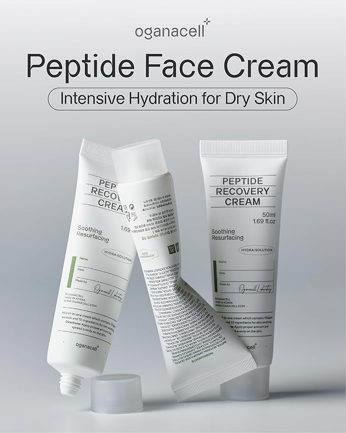 Oganacell Peptide Face Cream (1.69fl oz) - Intensive Hydration for Dry Skin, Itchiness, Redness. Korean Skin Care. Ceramide NP, Shea Butter, Panthenol.