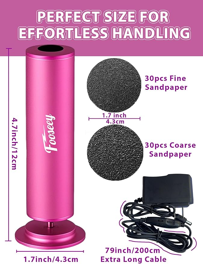 Electric Foot File Tool - Callus Remover for Feet (FSA or HSA Eligible), Professional Pedicure Machine with 60pcs Sandpaper Discs, Adjustable Speed Foot Files for Deadskin, Dry and Cracked Feet