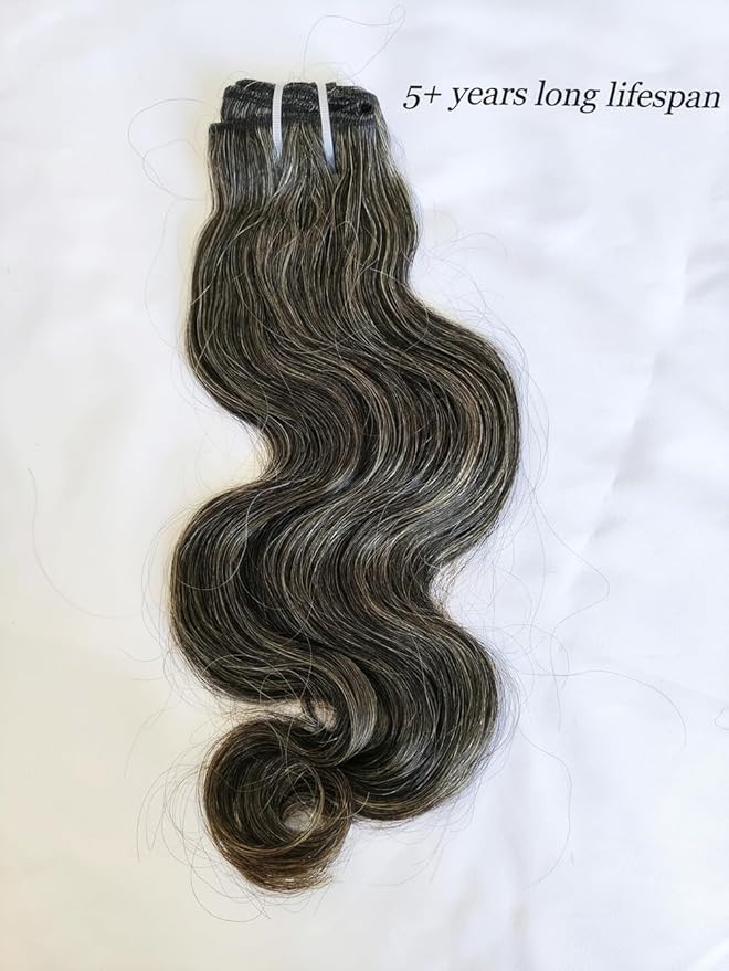 Clytie Raw Body Wave Salt and Pepper Gray Human Hair Bundles Unprocessed 20IN Grey Human Hair 1 Single Bundle, 5+ Years Long Lifespan 50% Grey Mixed 50% Black Color Virgin Hair Weave Weft